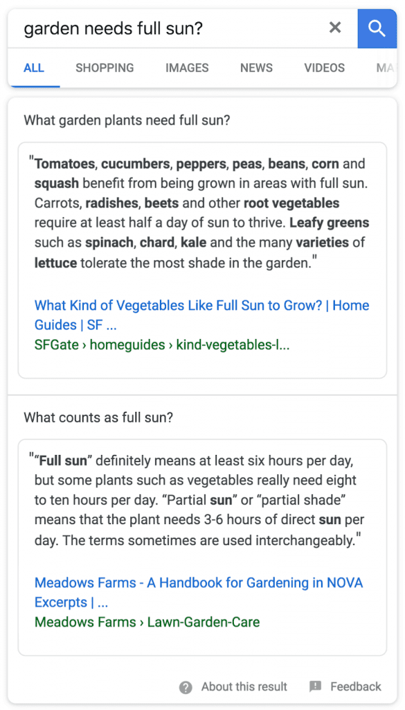 Google Multifaceted Featured Snippets